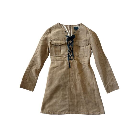 Bardot Dresses & Skirts - Bardot Brown Suede-Like Long Sleeve Dress with Black Lace Up Front size‎ XS/4